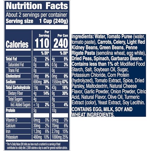 Image of Progresso Minestrone Soup, Vegetable Classics Canned Soup, 19 oz | Beans, penne rigate pasta & vegetables, No artificial flavors, Good source of fiber, Vegetarian