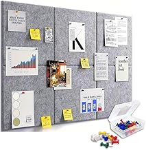 Royalkart® 6Pcs Rectangle Felt Bulletin Board Tiles for Wall – Grey Self-Stick Notice Board with 30 Push Pins | Pin Board for Office, Study, Home Decor, Kids Room (30x21cm)