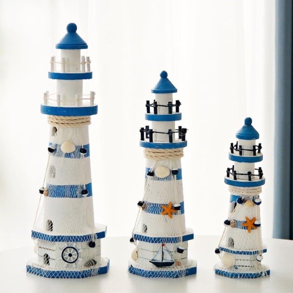 Leuchtturm-Ornament aus Holz, mediterraner Stil, handgefertigt, Küstendekoration, Schreibtisch-Regal, maritimes Thema, Schreibtischzubehör