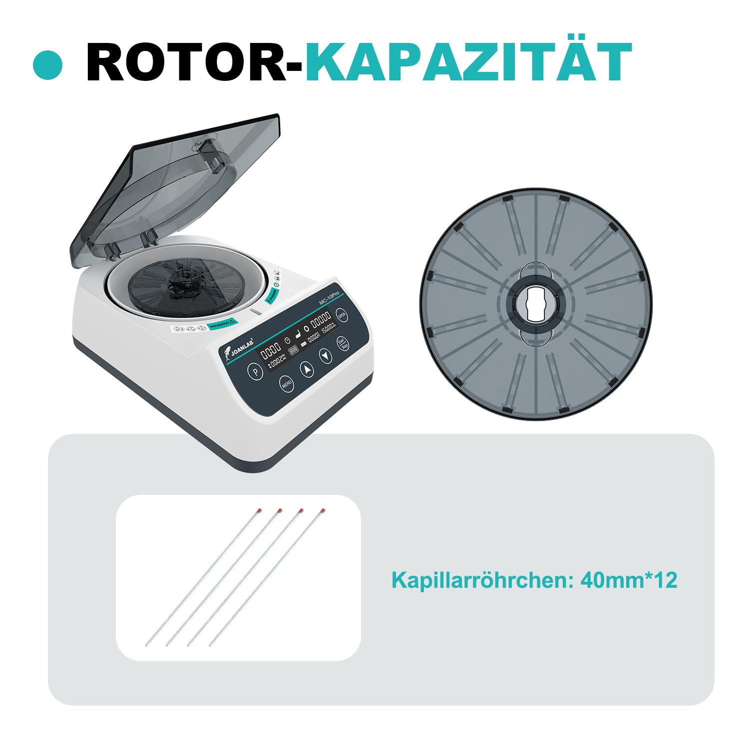 JOANLAB Hochgeschwindigkeits-Mikrozentrifuge 10000 U/min, LCD-Anzeige - mit Mikro-Rotor (40mm, Φ1,5mm) & Rotor für 0,2/0,5/1,5/2ml Probenröhrchen, für Labor