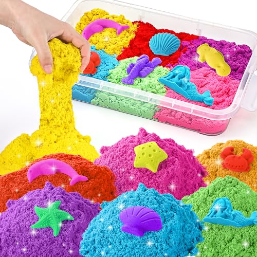 sikmcle Play Sand con Sensory Bin - Juguete para niños, 8 lb de 7 colores a granel Magic Arena con caja de arena para niños pequeños, kit de arena Sensory para niños y niñas de 3 a 8 años
