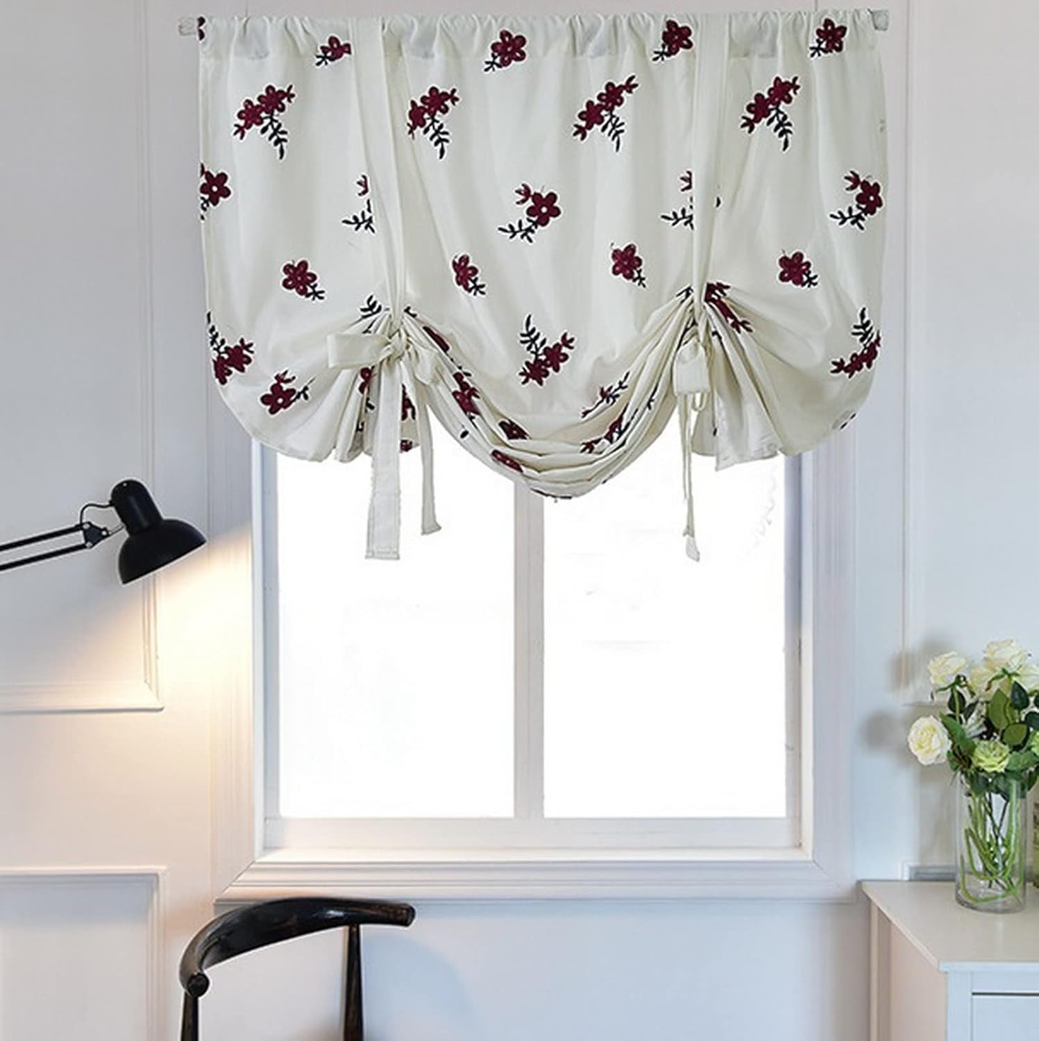 A.Monamour Short Curtain White Floral Embroidered Roman