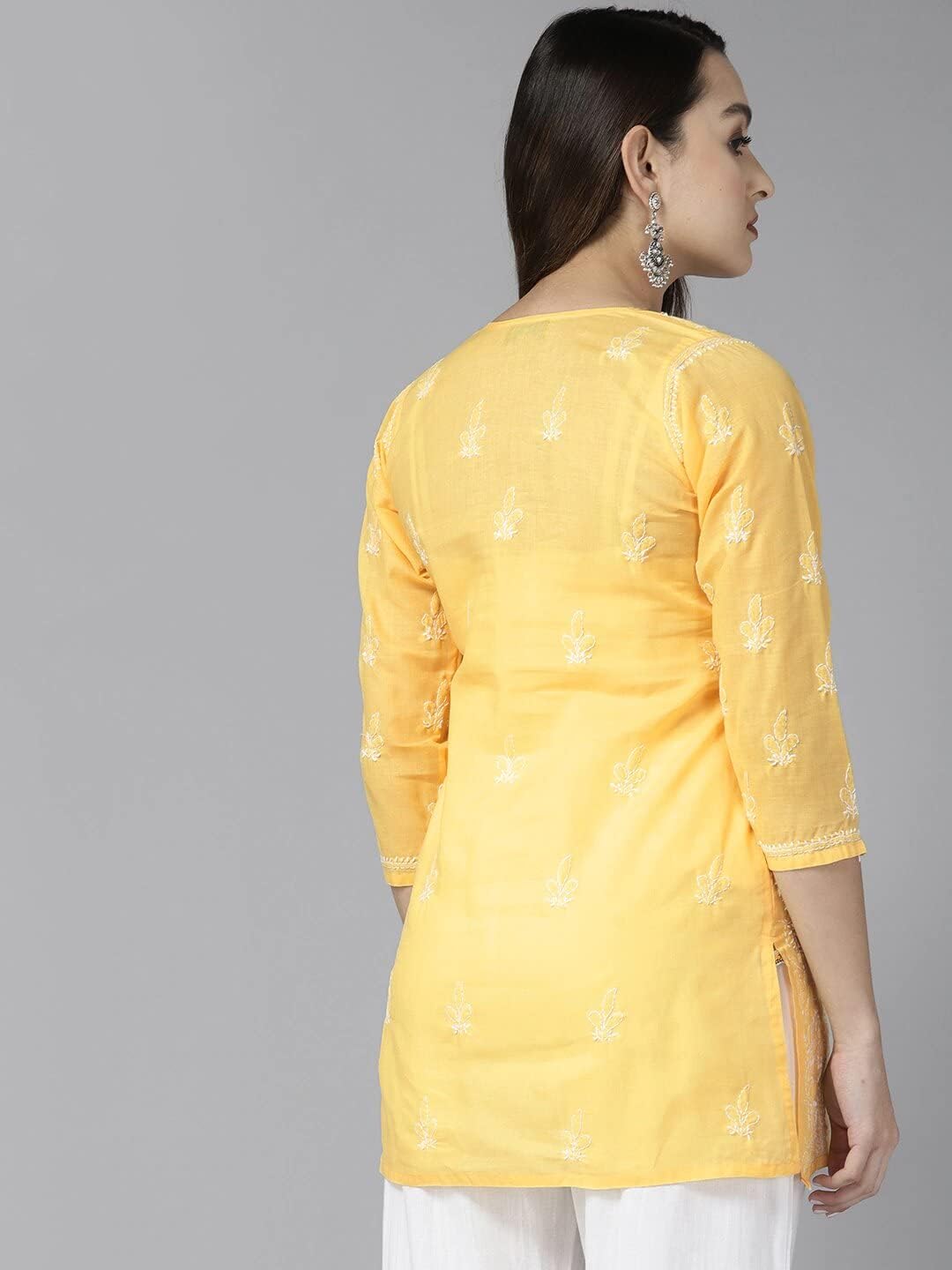 Ada Women's Hand Embroidered Chikankari Cotton Blend Kurti Top - Short Tunic, Indian Traditional Wear A911280