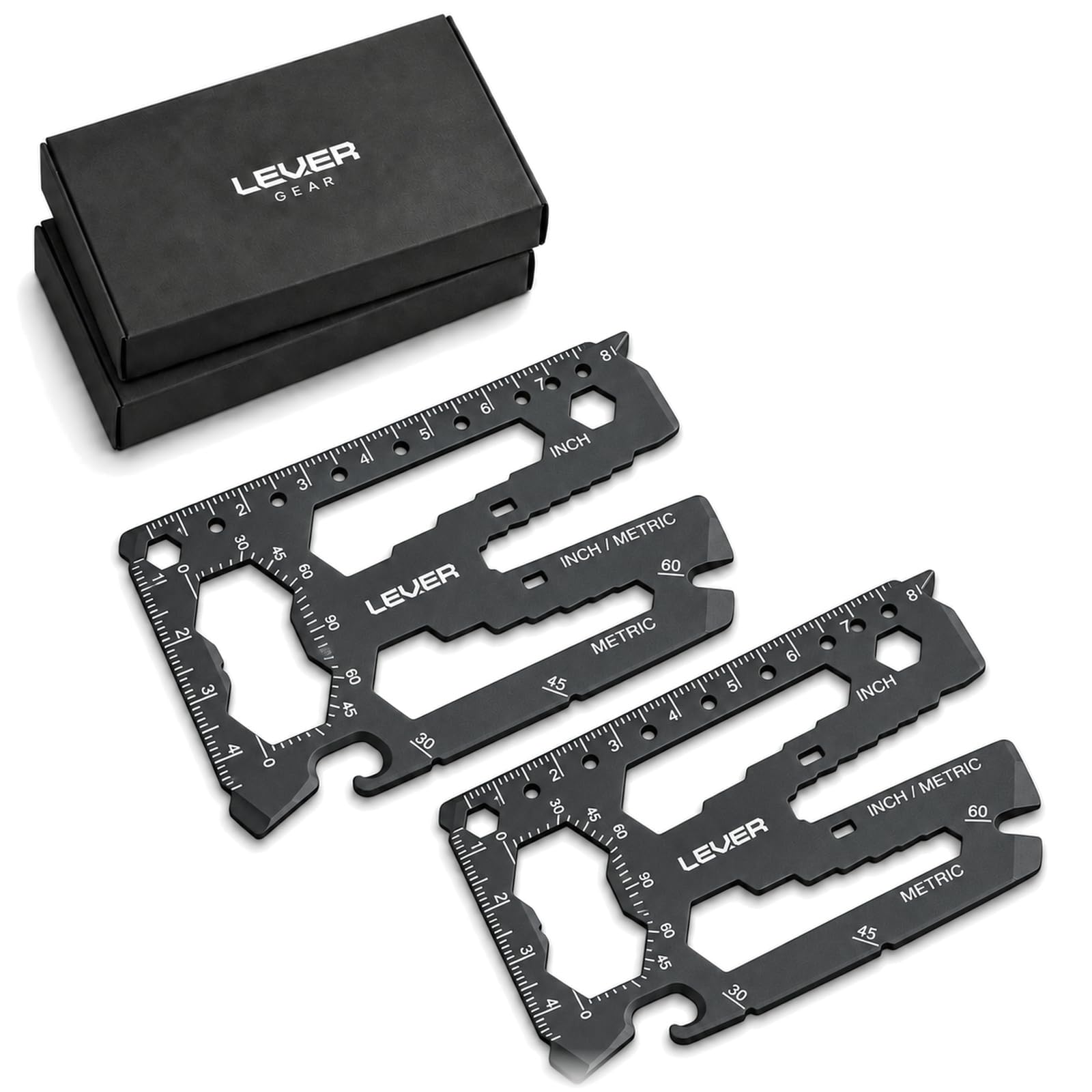 Lever Gear Toolcard Pro - 40 in 1 Credit Card Multitool. Slim, Minimalist Survival Card Wallet Tool Card. TSA Approved Multitool Card Pocket Tool. (Black, 2-Pack)