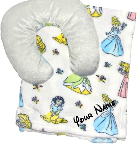 Miniatura 3 de Disney Manta de bebé de princesa con licencia oficial, juego de regalo de 2 piezas, reposacabezas y manta personalizada con nombre personalizado