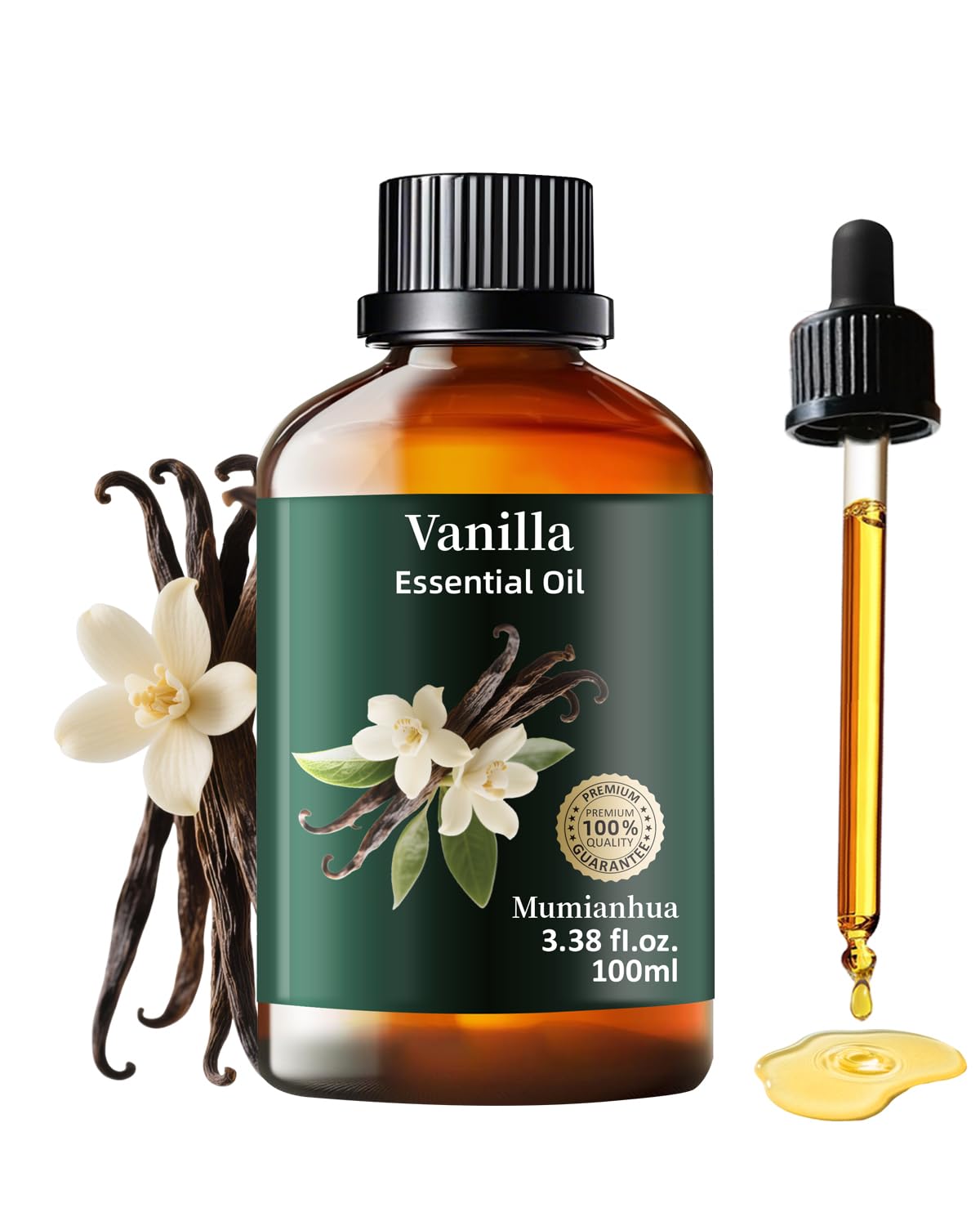 Olio Essenziale di Vaniglia Puro, Mumianhua Olio di Vaniglia Naturale Per Diffusori, Aromaterapia, Cura della Pelle, Profumeria, Creazione di Candele e Saponi Fai da Te‌ 100ml