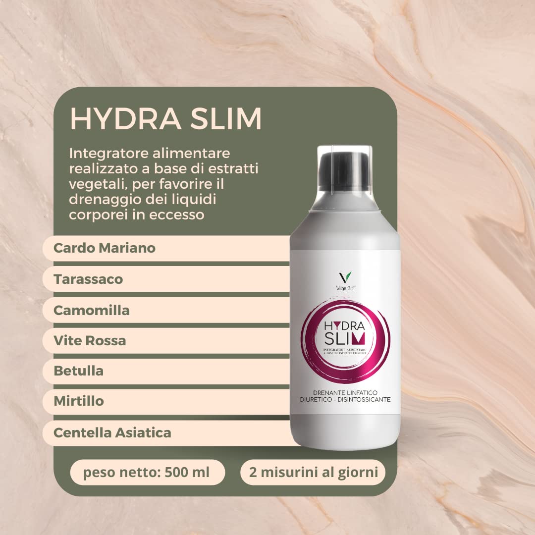 Vitae24 Hydra Slim Integratore con Betulla per Drenaggio dei Liquidi Corporei in Eccesso | Integratore a Base Vegetale con Cardo Mariano, Tarassaco, Camomilla, Vite Rossa, Mirtillo, Centella Asiatica