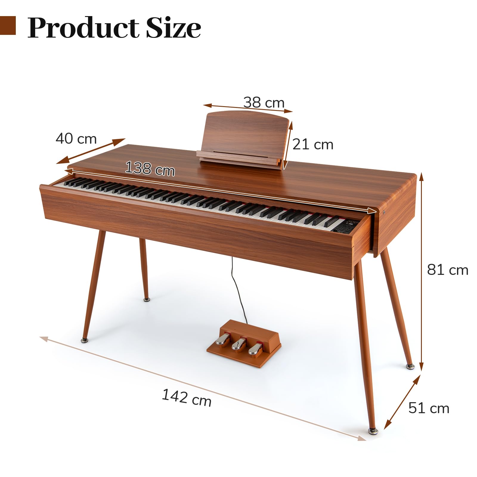 KOMFOTTEU Piano Digital de 88 Teclas Pesadas, Teclado de Piano Electrónico con 800 Sonidos y 600 Ritmos, Teclado Digital con Atril y 3 Pedales, Grabación/Reproducción