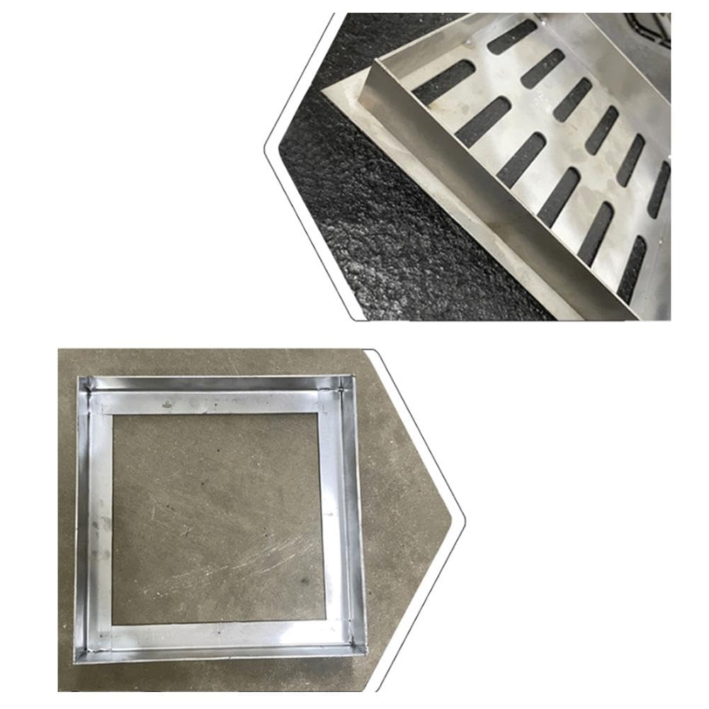 Grille de vidange extérieure en acier inoxydable, carrée, avec cadre, pour vidange de sol de patio (300 x 300 x 20 x 2 mm)