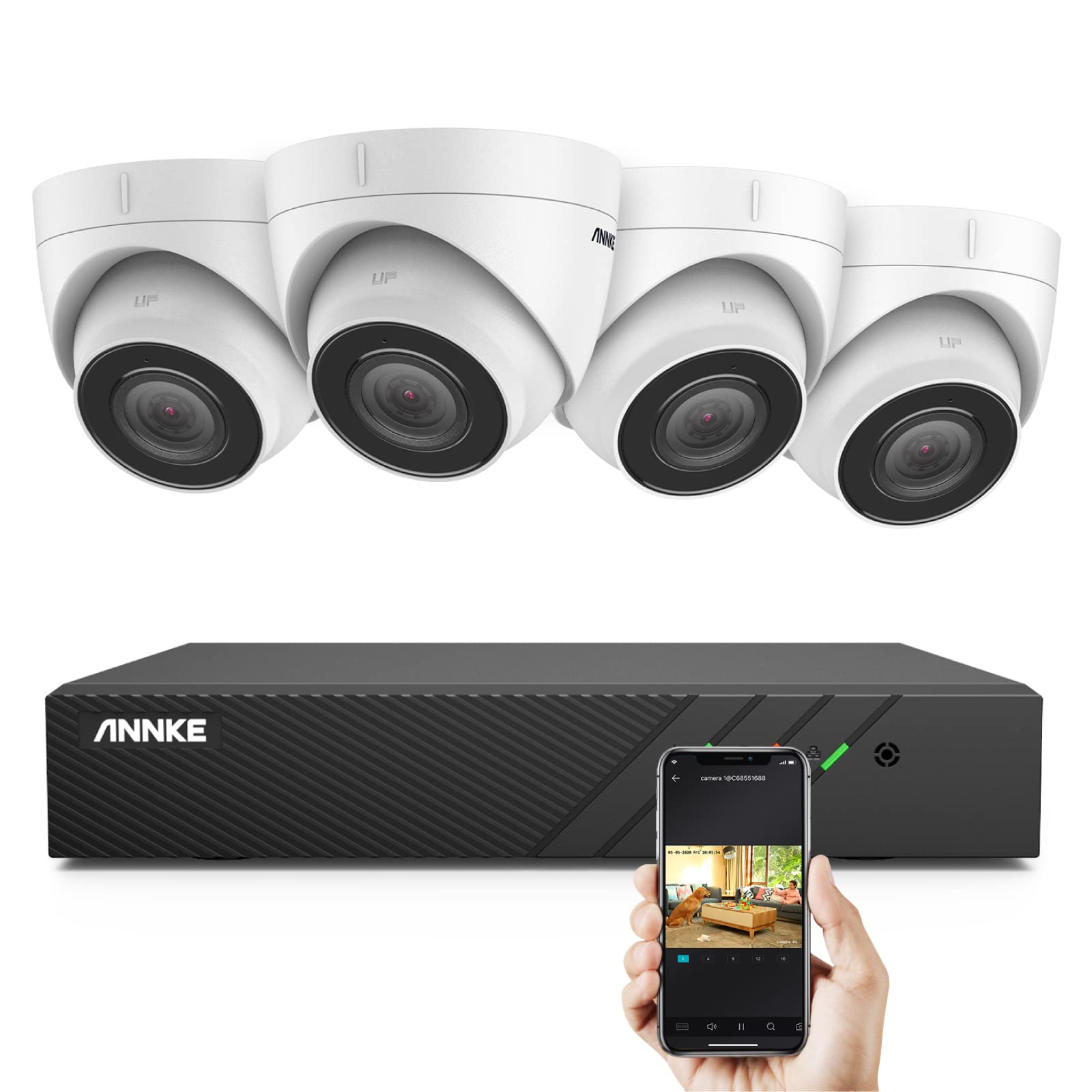 ANNKE H500 5 MP PoE Telecamera di Sorveglianza Set 6 MP 8CH NVR+ 4 X 5 MP PoE IP Camera con Visione Notturna EXIR, H.265 + Registrazione video, compatibile con Alexa, IP67 Impermeabile, registrazione