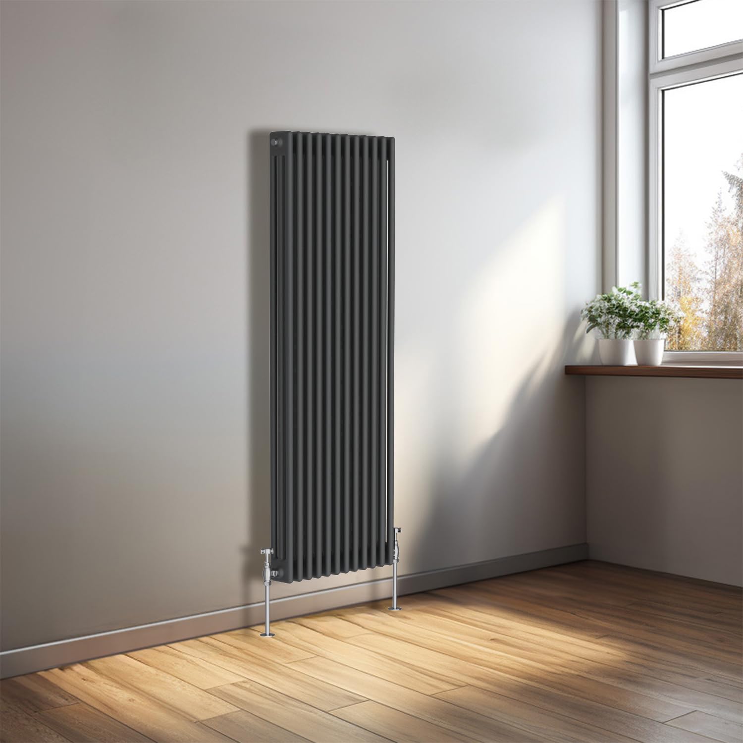 NRG 1500x560 Cast Iron Vertical Radiator Anthracite 3 Column Central Heating Rads