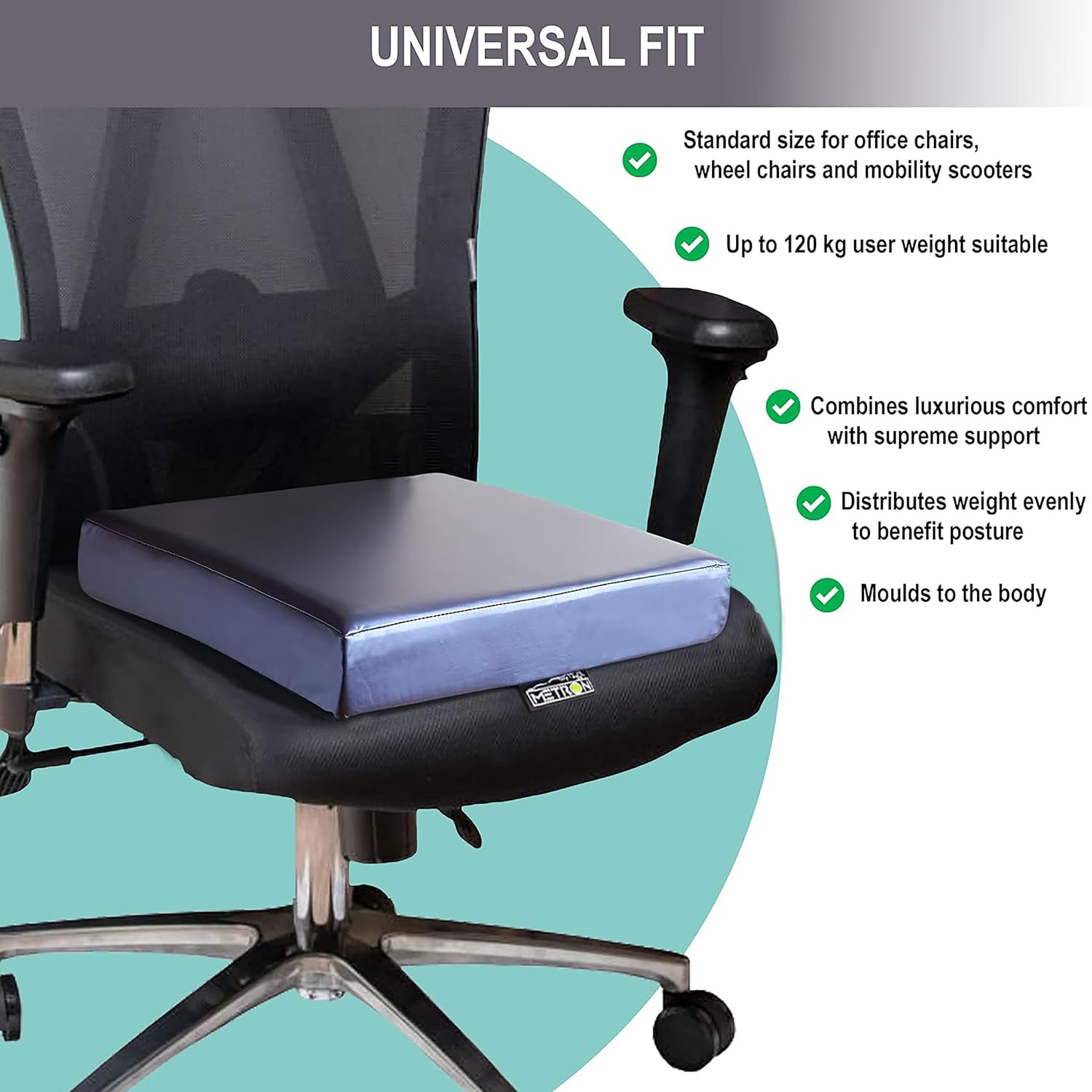 METRON Orthopedic Memory Foam Seat Cushion for Chair & Wheelchair | Pressure Relief Foam Pad with Anti-Slip Waterproof Cover | Chair Gadda for Office, Car & Long Sitting Comfort - Image 4 thumbnail
