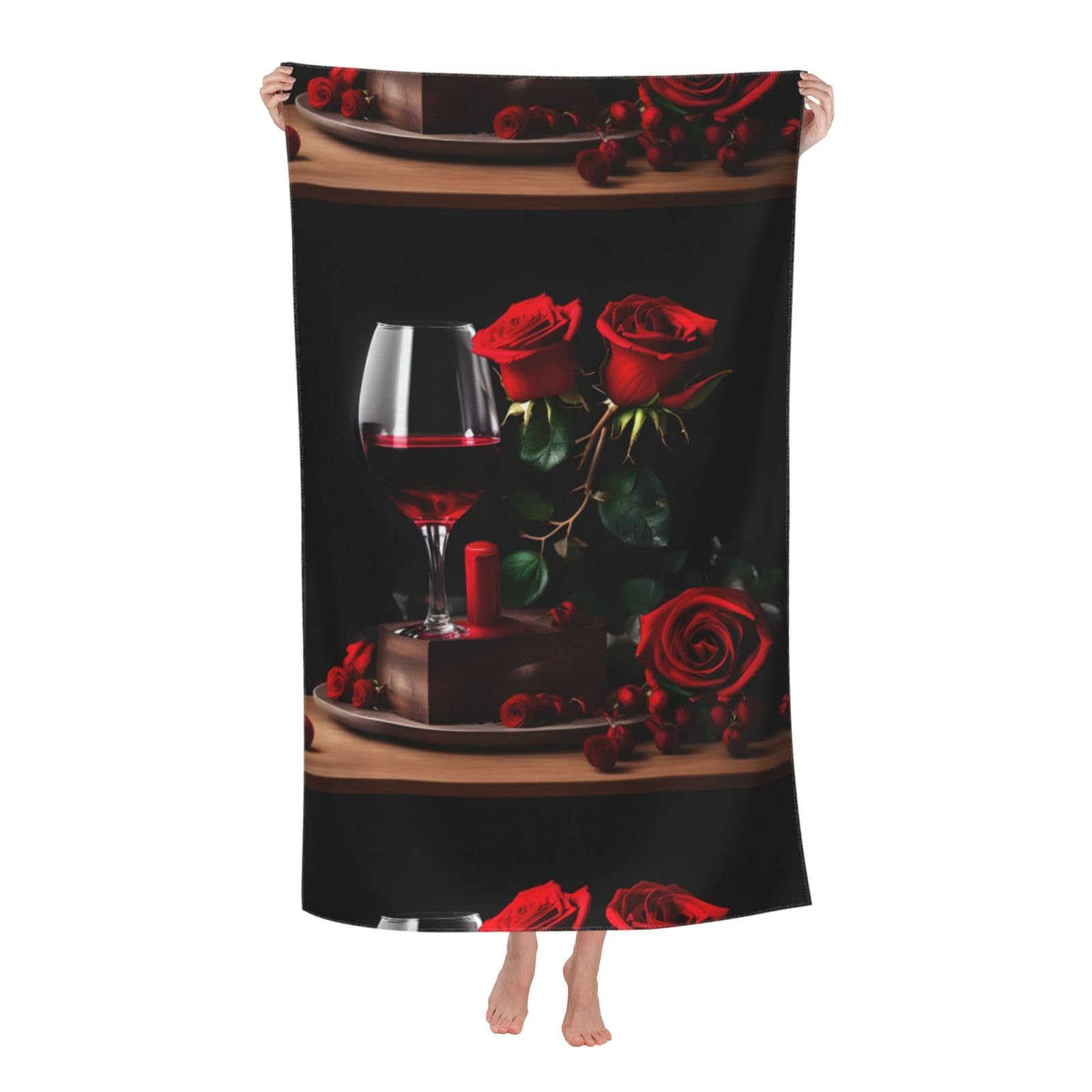 Cbaaghh Red Rose And Wine Romantic Lovers Decor Print Adult Beach Towels,Beach & Pool Towel,Beach Towels,Towels For Camping