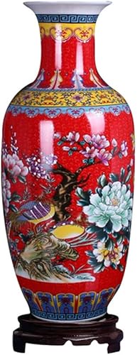 Jingdezhen - Jarrón grande de cerámica, hecho a mano, para decoración del hogar, altura de 18.11 pulgadas, color rojo