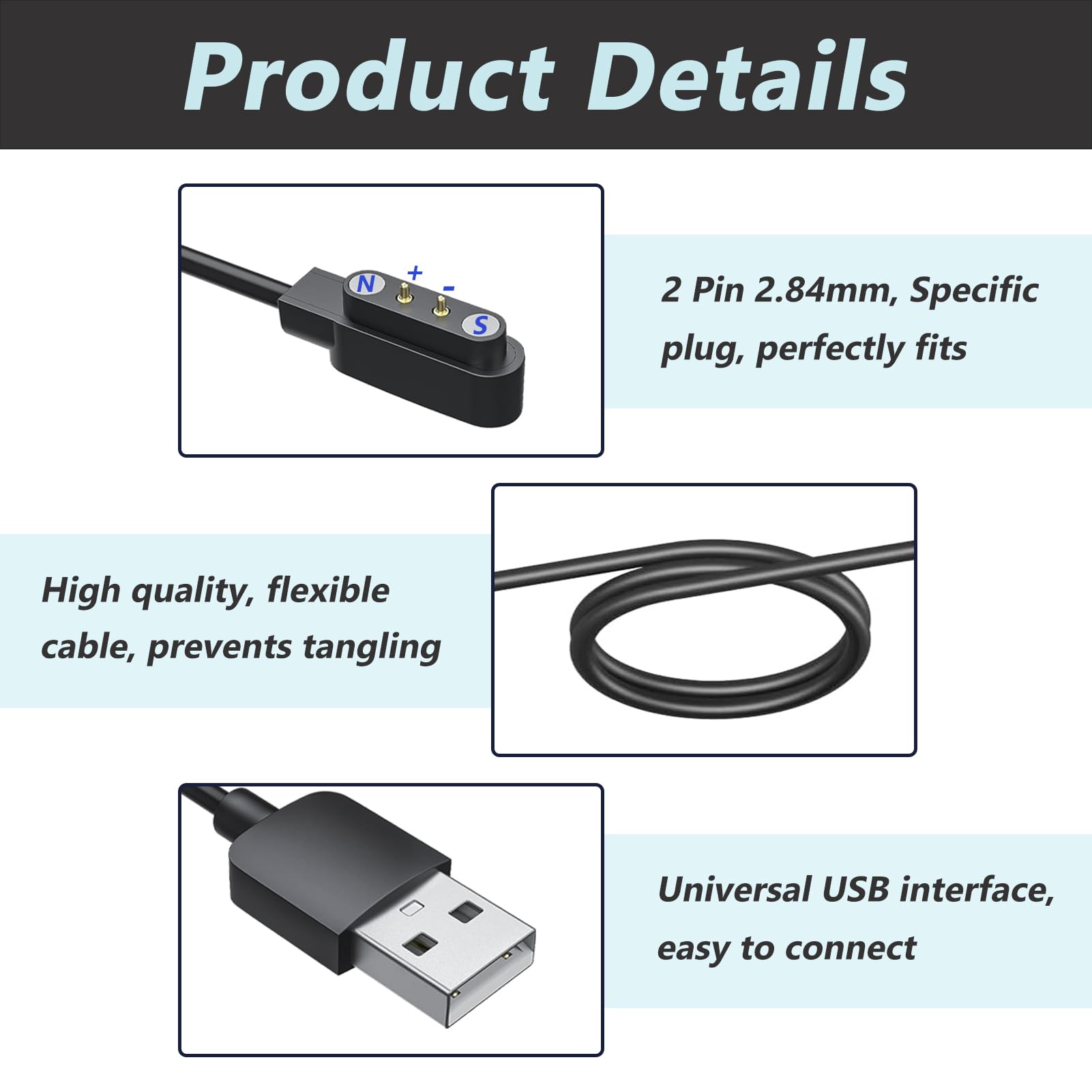 Smartwatch Ip69 VAFOTON Cavo Di Ricarica Magnetico Da Pin, 60 W