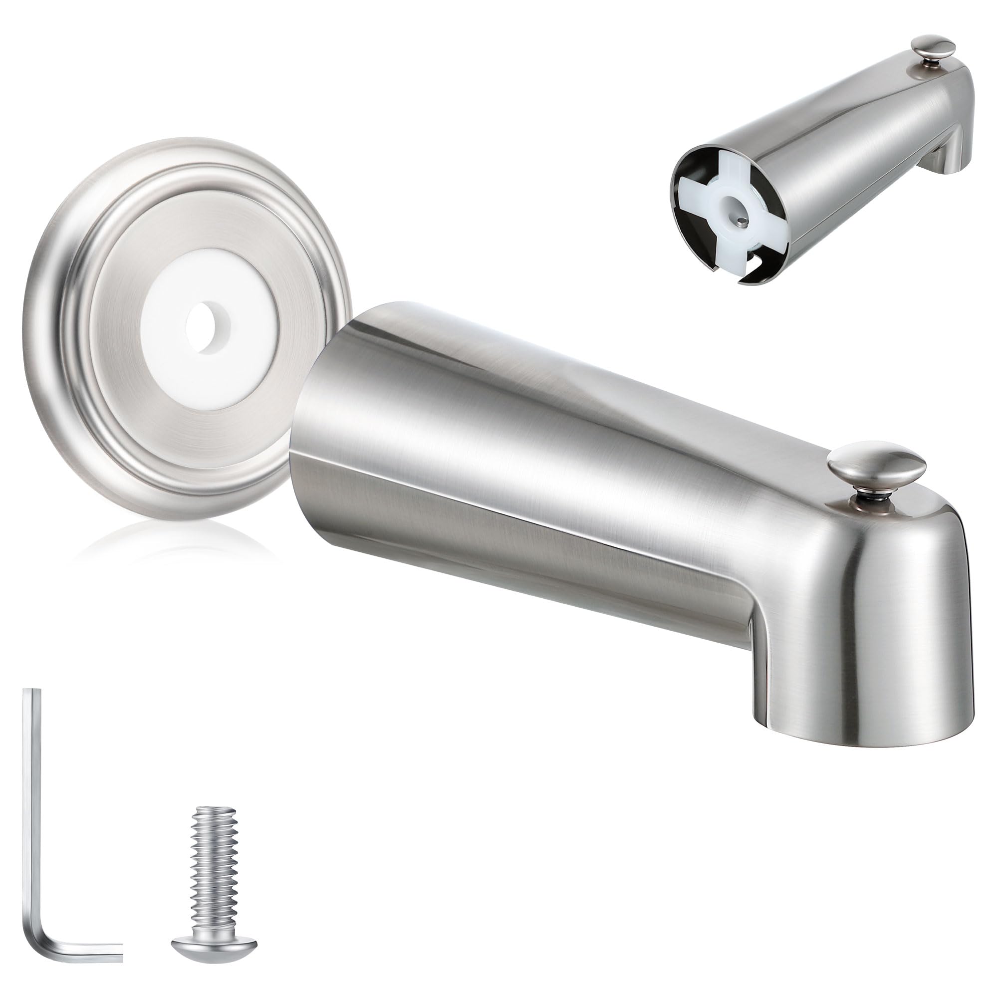 Photo 1 of Enhon 7'' Slip on Tub Spout with Diverter Compatible with Moen 3839/Moen 3853 Bathtub Diverter Spout Fits 1/2" Copper Water Tube(5/8" Diameter) 5/32" Hex Wrench(Cover Ring,Brushed Nickel,1 Pack)