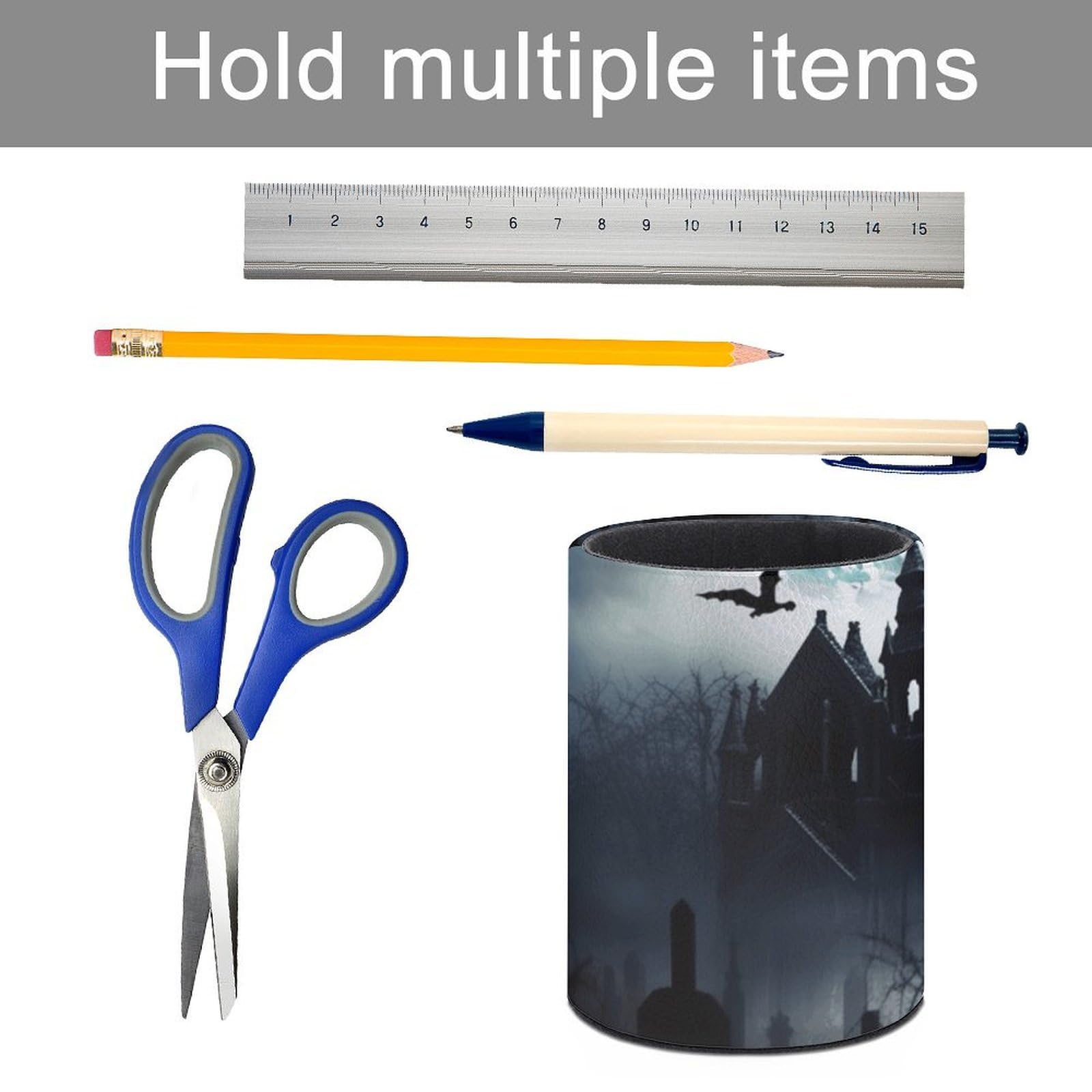 SNNDER Happy Halloween Pen Holder For Desk, Funny Gothic Skeleton Skull