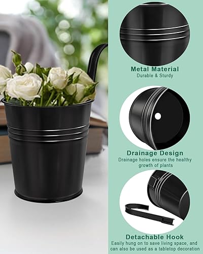 Miniatura 3 de Paquete de 12 macetas de barandilla para plantas al aire libre, macetas pequeñas colgantes de balcón de 4 pulgadas con ganchos desmontables y