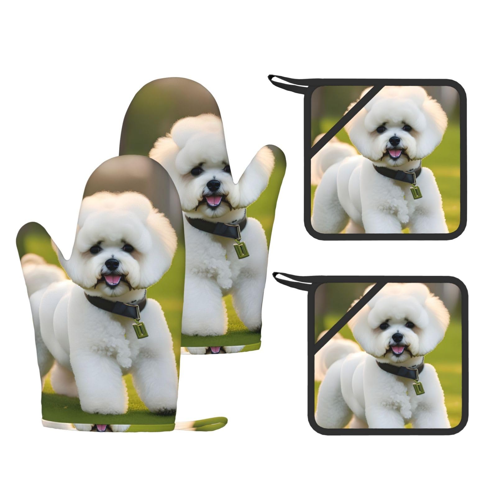 Gants anti-brûlure cuisine pack de 4 maniques motif bichon