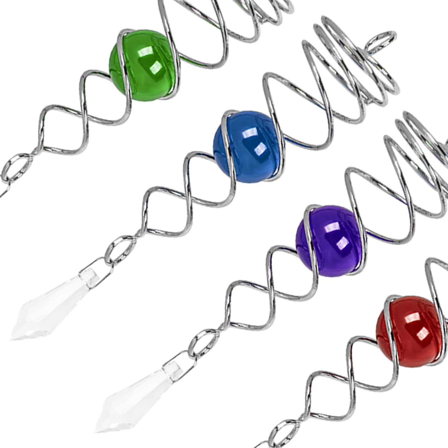 4PCS Gazing Ball Spiral Tail Wind Spinner Stabilizer,4.5 Inch Stainless Steel Glass Ball with Hanging Swivel Hook for Outdoor Garden Wind Spinner Catcher Decorations(Blue,Red,Green,Purple) (a)