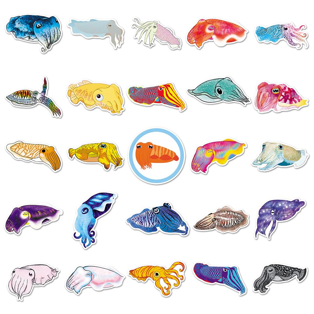Colorful Squid Vinyl Stickers, 50 PCS Waterproof Detailed Marine Decals for Laptops Scrapbooking, Journals, Notebooks - Image 2
