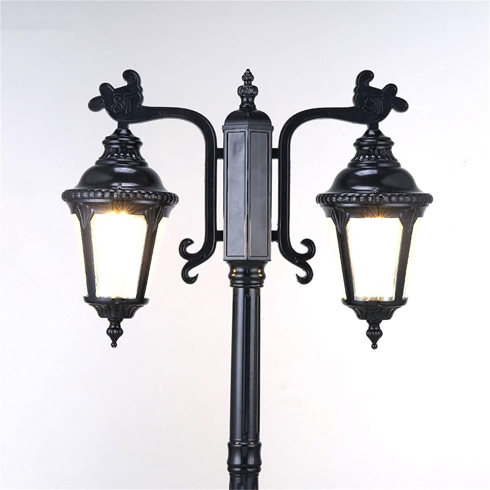 Lampy Solarne Na Słupku, Zewnętrzne Lampy Na Słupku, 2-Lampowe Lampy Zewnętrzne, Wodoodporne Oświetlenie Ogrodowe Na Wysokim Słupie, Aluminiowe Lampy Na Słupku Ogrod,One Color-Height 230cm