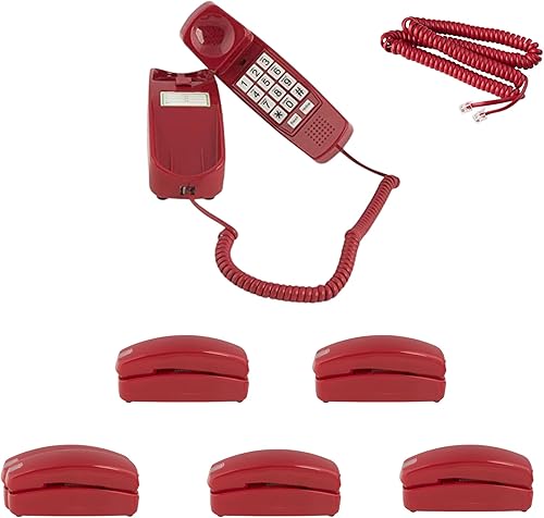 Juego de 6 teléfonos fijos con cable rojo con cable rizado de 25 pies, perfecto para oficina, hogar y negocios disponible en Yaxa Colombia