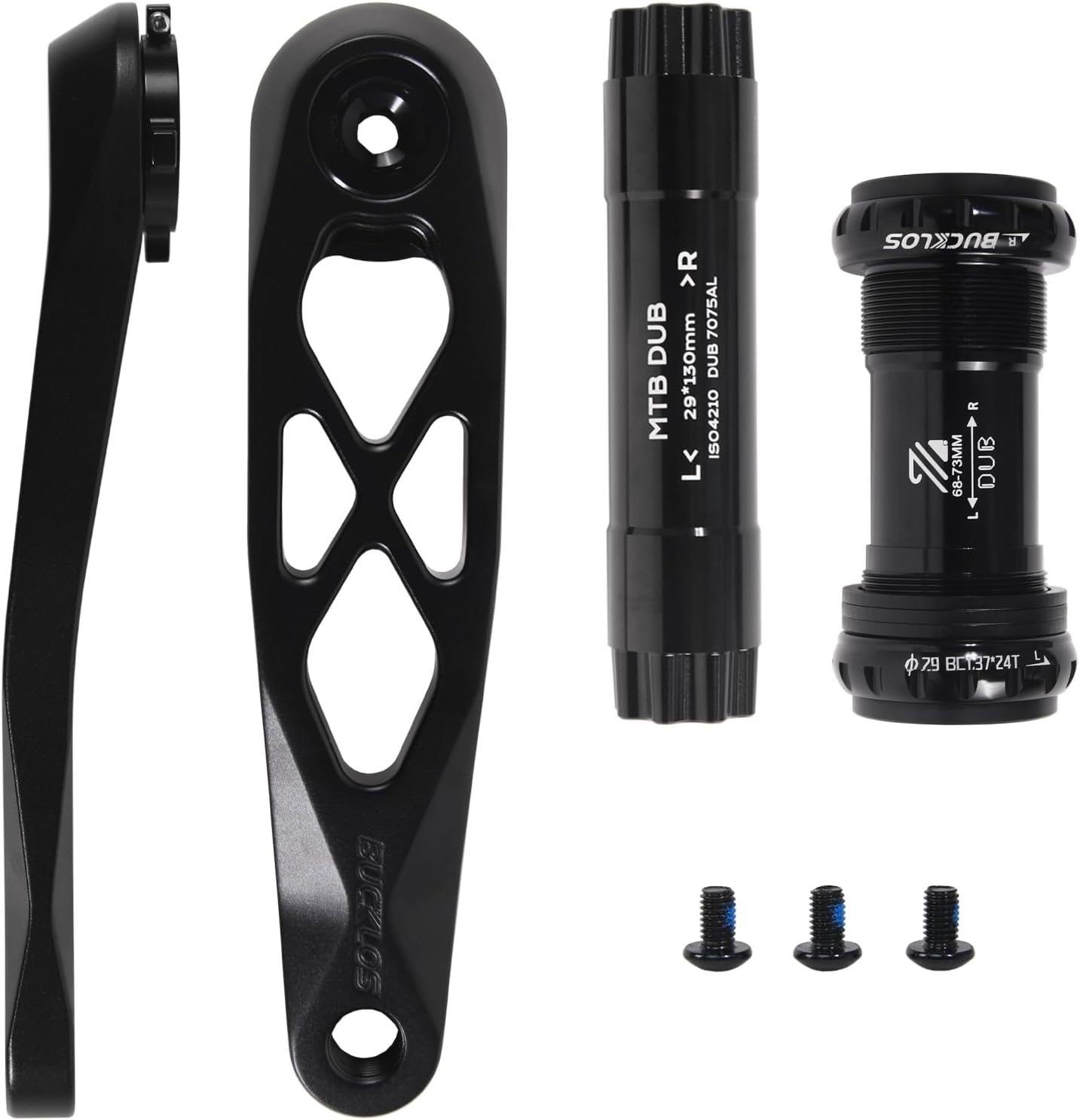 BUCKLOS MTB Bicycle Crank Arm Mountain Bike Crank Arm with Bottom Bracket - Direct Mount Single Speed 170MM Hollowtech Aluminum Alloy Cranksets for BMX DH AM XC （Black/Titanium/Silver）