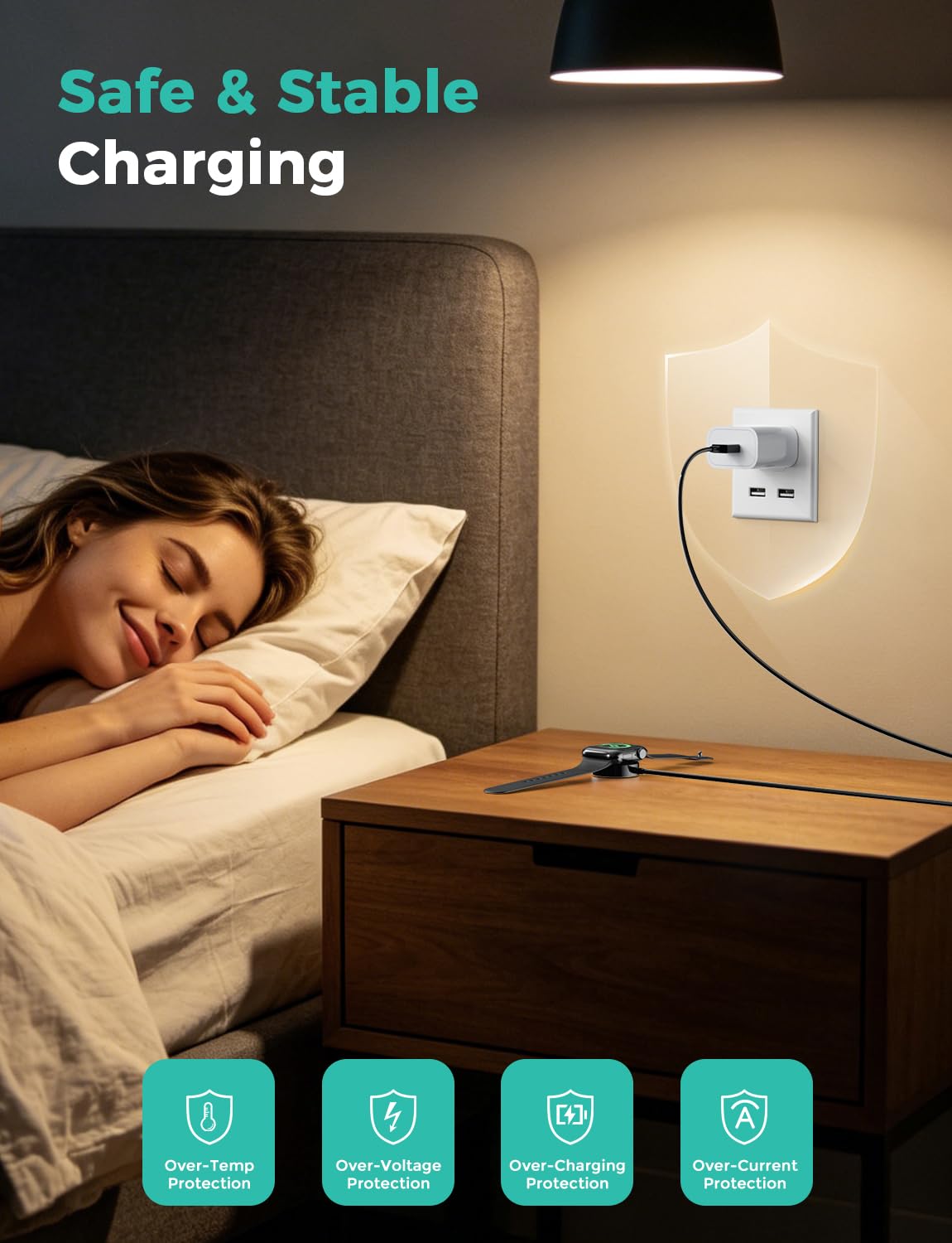 Câble de charge rapide USB magnétique pour iWatch compatible avec Watch Ultra2 Ultra/Series 10/9/8/7/6/SE/5/4/3/2/1-noir/1 m
