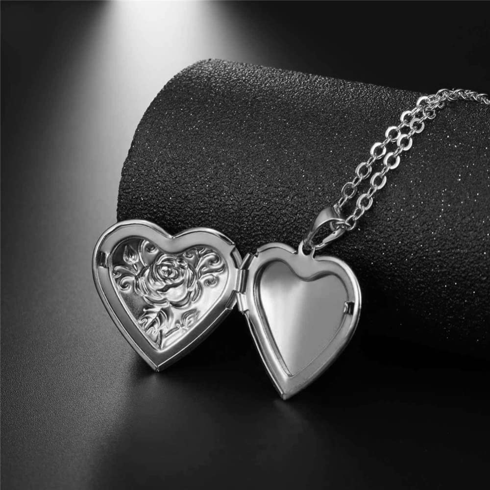 2 sztuki Love Heart Locket naszyjnik trzymający zdjęcia stal nierdzewna w kształcie serca wisiorek naszyjnik pamięć zdjęcie wisiorek naszyjnik dla kobiet dziewczyn - styl 4 srebrny