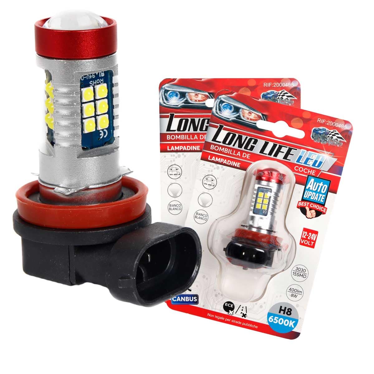 A2ZWORLD 2 sztuk LED H8 12V 24V Canbus, żarówki przeciwmgielne samochodowe i ciężarówki 57mm, 15 SMD 3030 400lm 8W, zimny biały 6500K