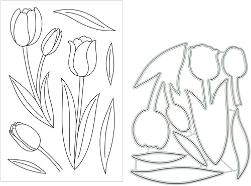 Miniatura 4 de Tulip - Juego de sellos y troqueles transparentes de silicona para hacer tarjetas, álbum de fotos en relieve para manualidades, decoración