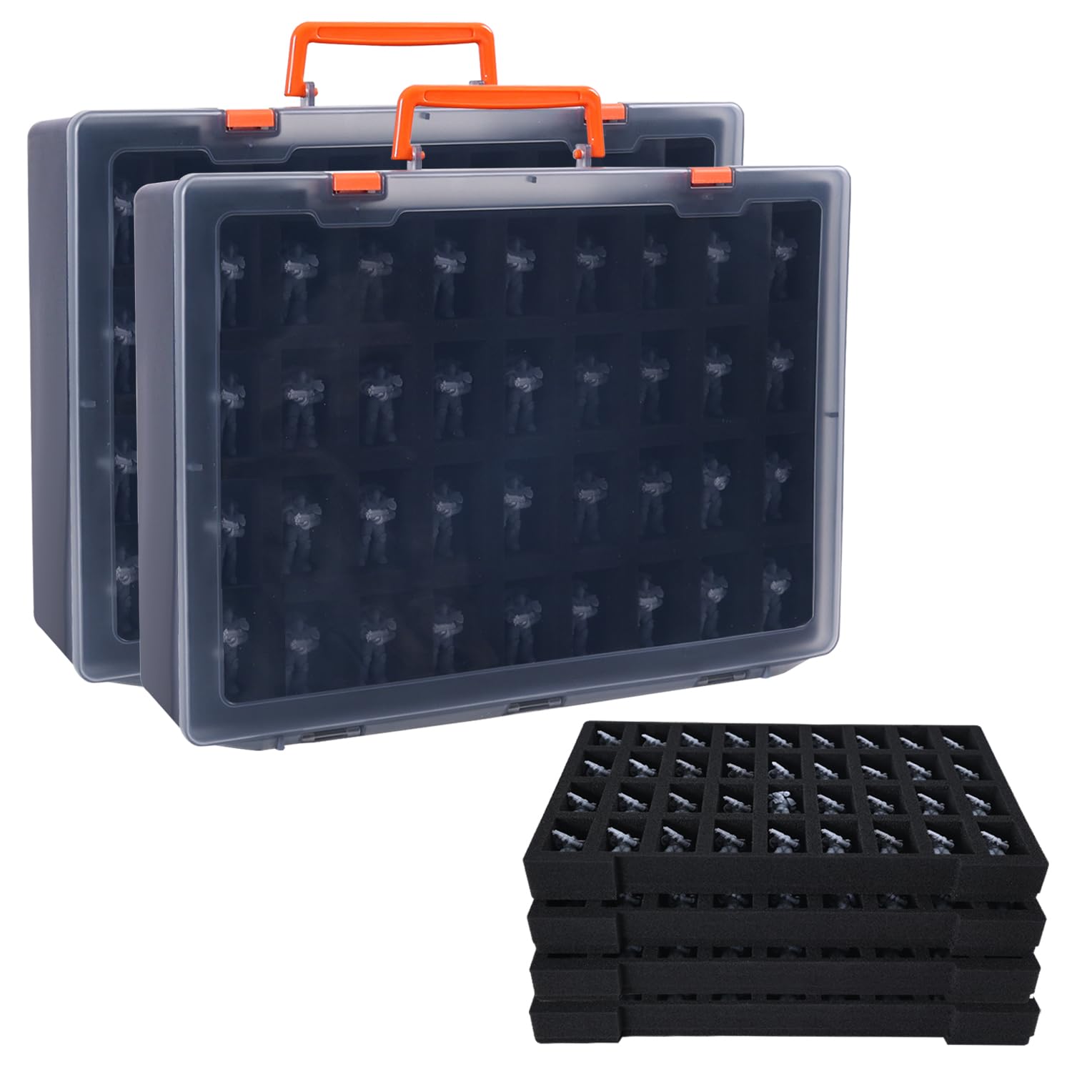 2 fundas de almacenamiento en miniatura resistentes para figuras, 144 ranuras, maleta resistente con 2 capas de espuma, compatible con Warhammer 40k, Dungeons & Dragons y más, Black