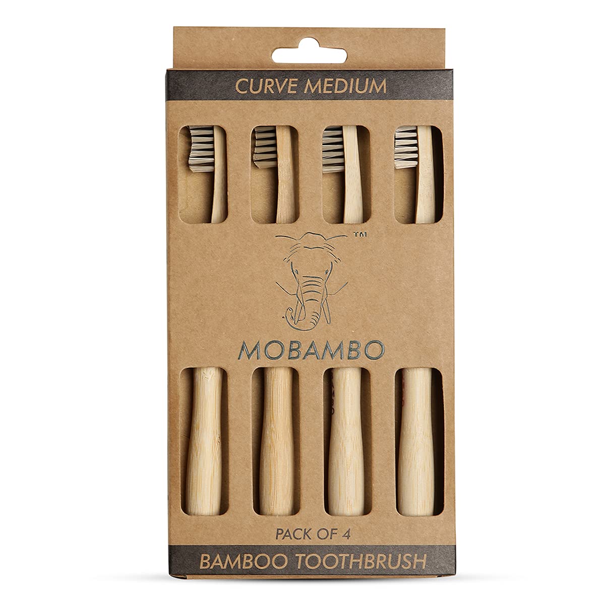 Mobambo Adult Bamboo Manual Toothbrush-Natural Wooden Eco Friendly Toothbrush-Charcoal Activated Bristles Bamboo Toothbrush (Pack Of 4, Curve Medium)-image-10