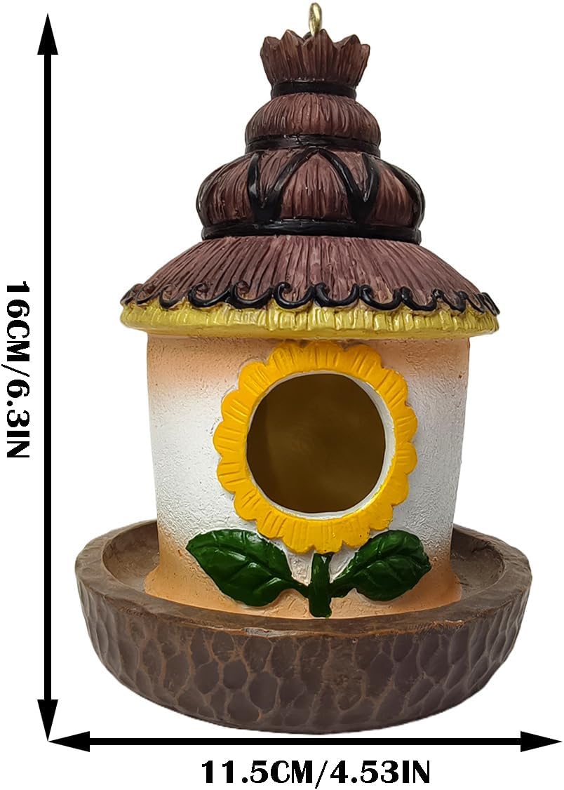 Hanging Birdhouse Bird Feeder for Outside, Resin Bird Nest for Hummingbird, Bluebird, Country Cottage Decorative Bird House for Outdoor Garden Patio Decor