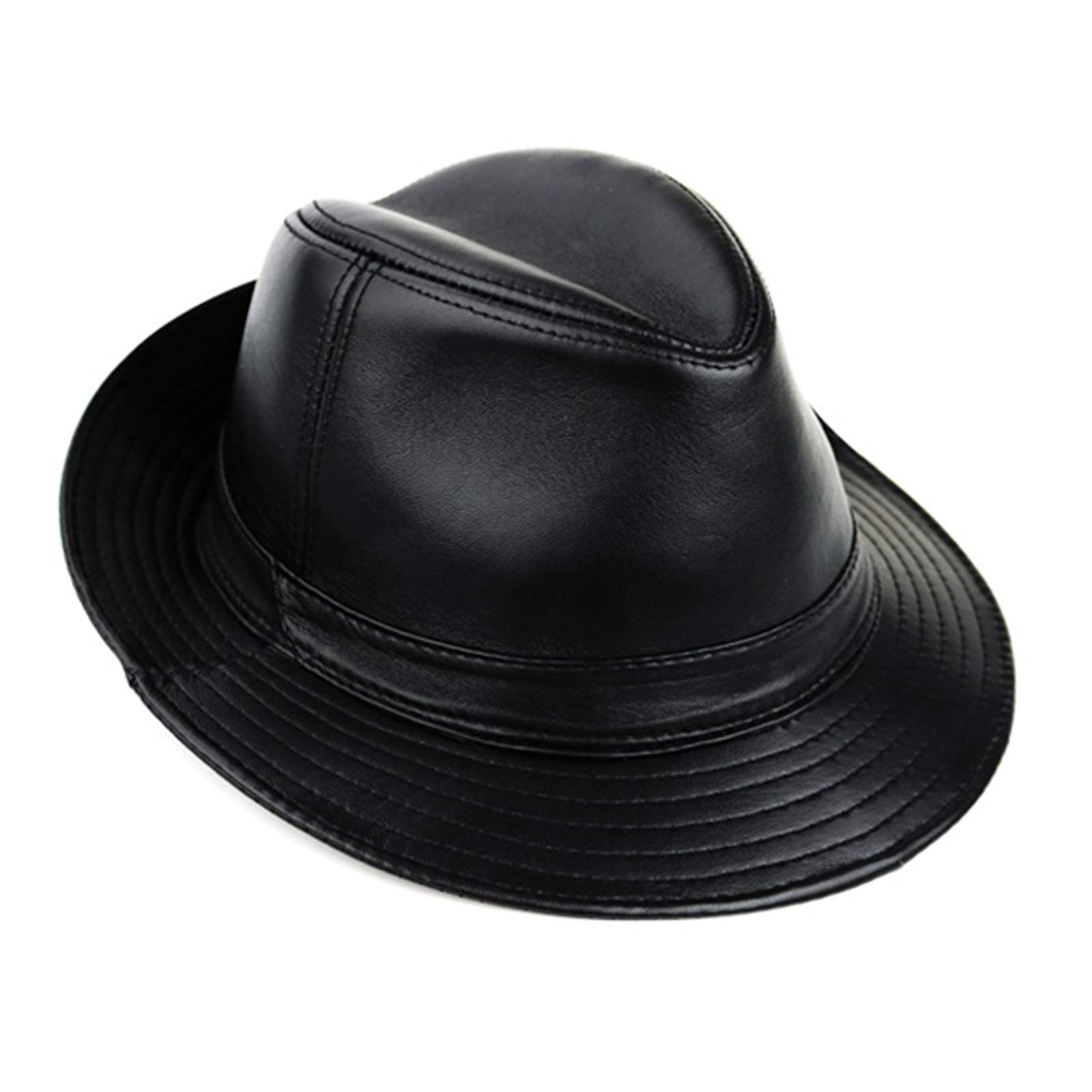Sombreros de invierno, cuero jazz gorra hombres piel de oveja top sombrero ala de panama fiesta jugador de bolos