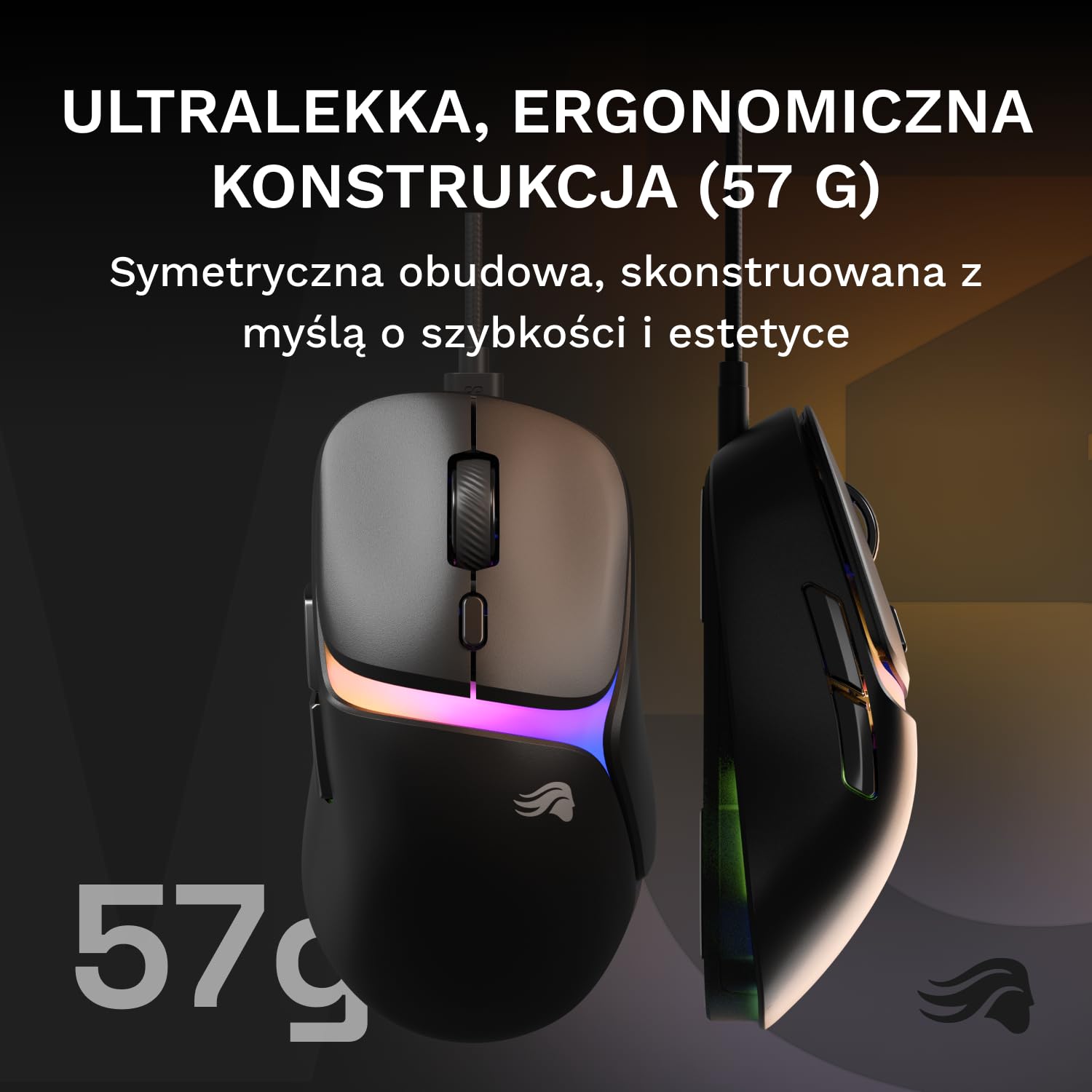 GLORIOUS Gaming – przewodowa mysz gamingowa Model D3 – Ultralekkie 57 g, przełączniki optyczne na 130M kliknięć, Sensor BAMF 3.0 z 30k DPI, śledzenie 750 IPS, akceleracja 50G, wszystkie chwyty, czerń