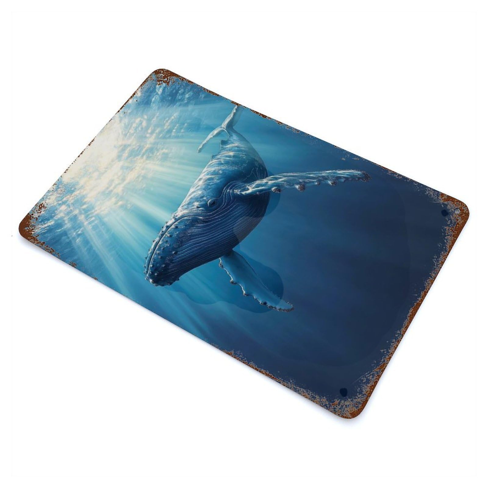 Humpback Whale Underwater Rusty Metal Tin Sign 11.8"x7.9", Classic Wall Plaque for Pub, Kitchen And Man Cave Decor