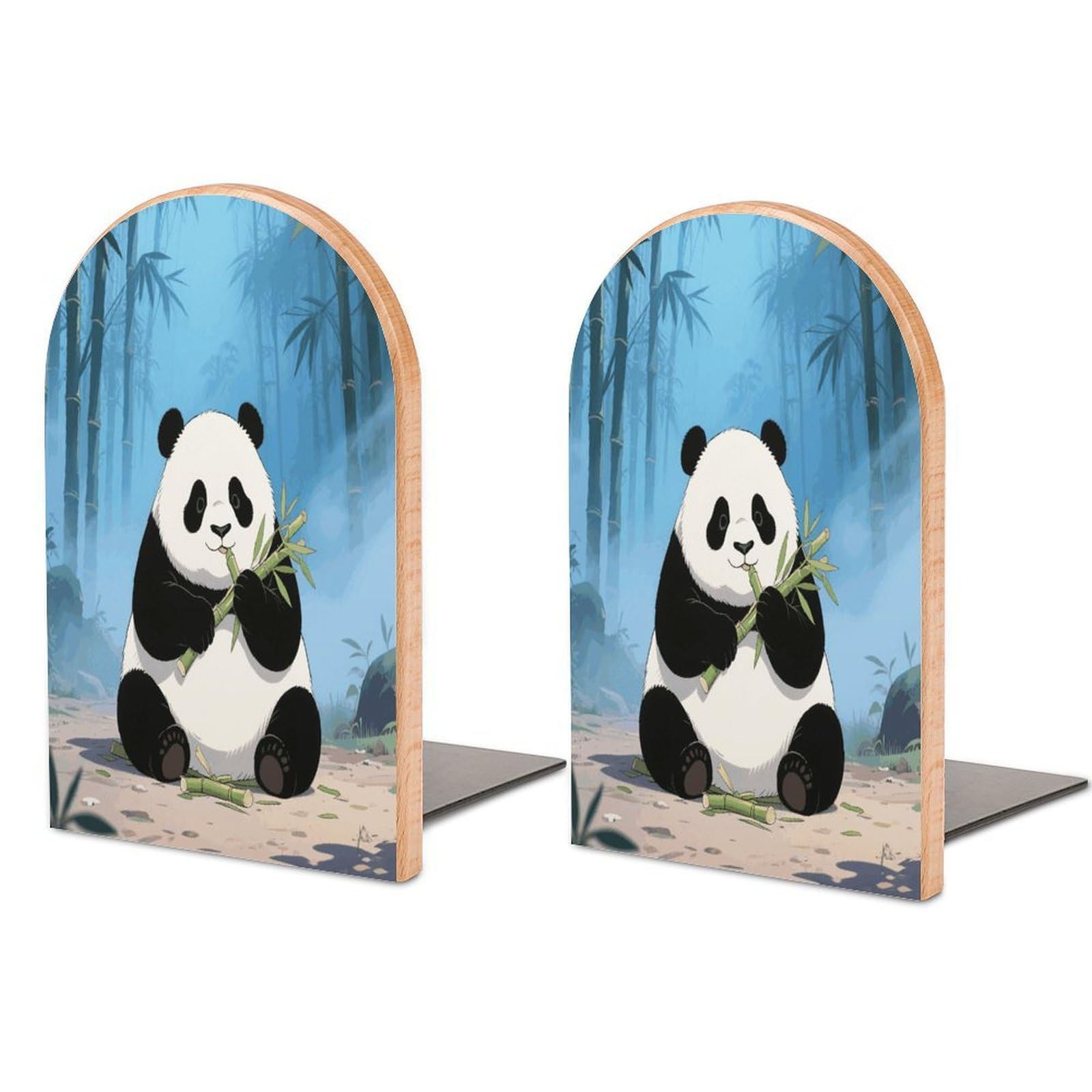 Giant Panda Bookend Modern Non-Skid Bookends Heavy Duty Wooden Book Stopper Support for Heavy Books Book Organizer for Home Office Supplies