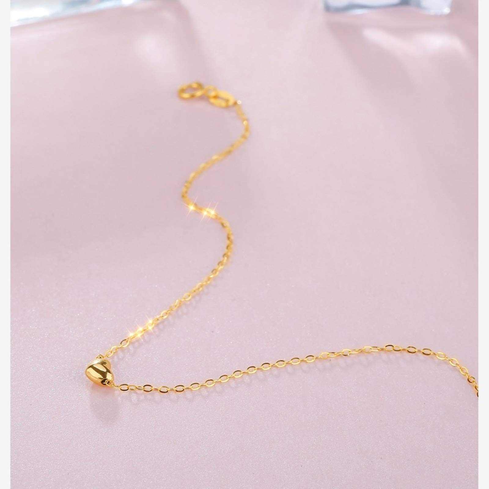 Pulsera de Oro Amarillo con Zafiro para Mujer, Cadena con Dijes de Corazón Pulsera de Mujer 16+2CM