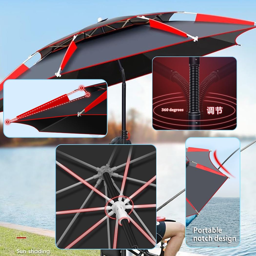 Zewnętrzny parasol tarasowy z futerałem, duży podwójny baldachim do ochrony przed słońcem, obrót o 360 stopni, parasol wędkarski 220 cm