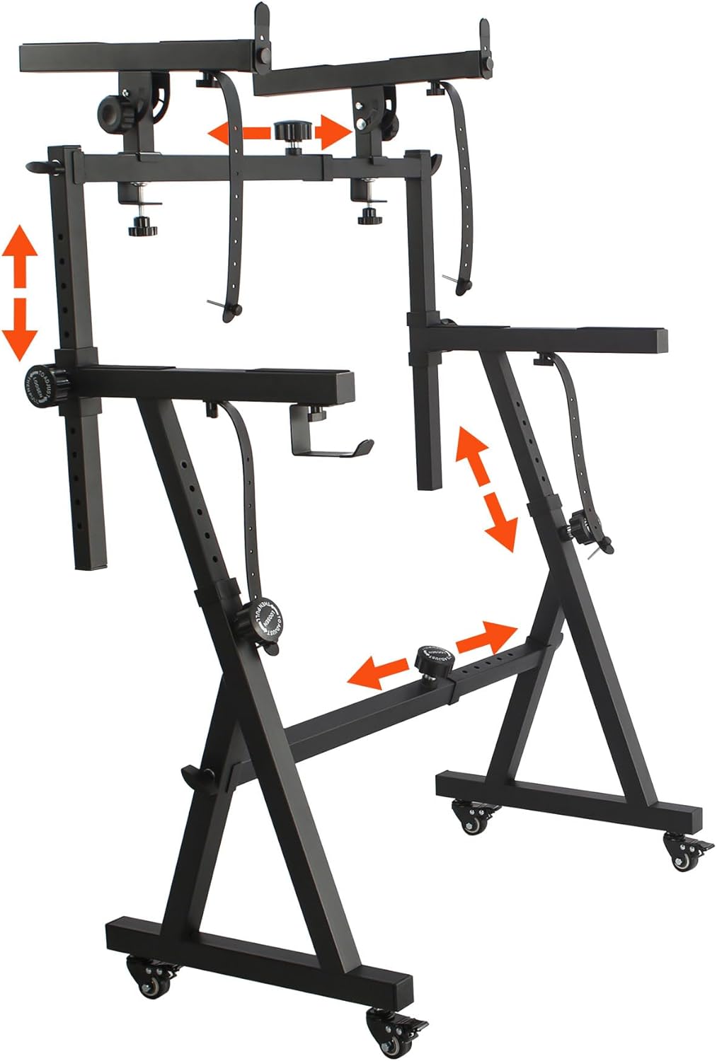 Thicken Piano Keyboard Stand with 2nd Tier-Z Style, Heavy-Duty Portable Keyboard Double Tier Stand for 54-88 Key Electric Pianos - Fit for Synths and Electric Digital Keyboards (Black) BLACK B 24.21 x 20.28 x 8.39