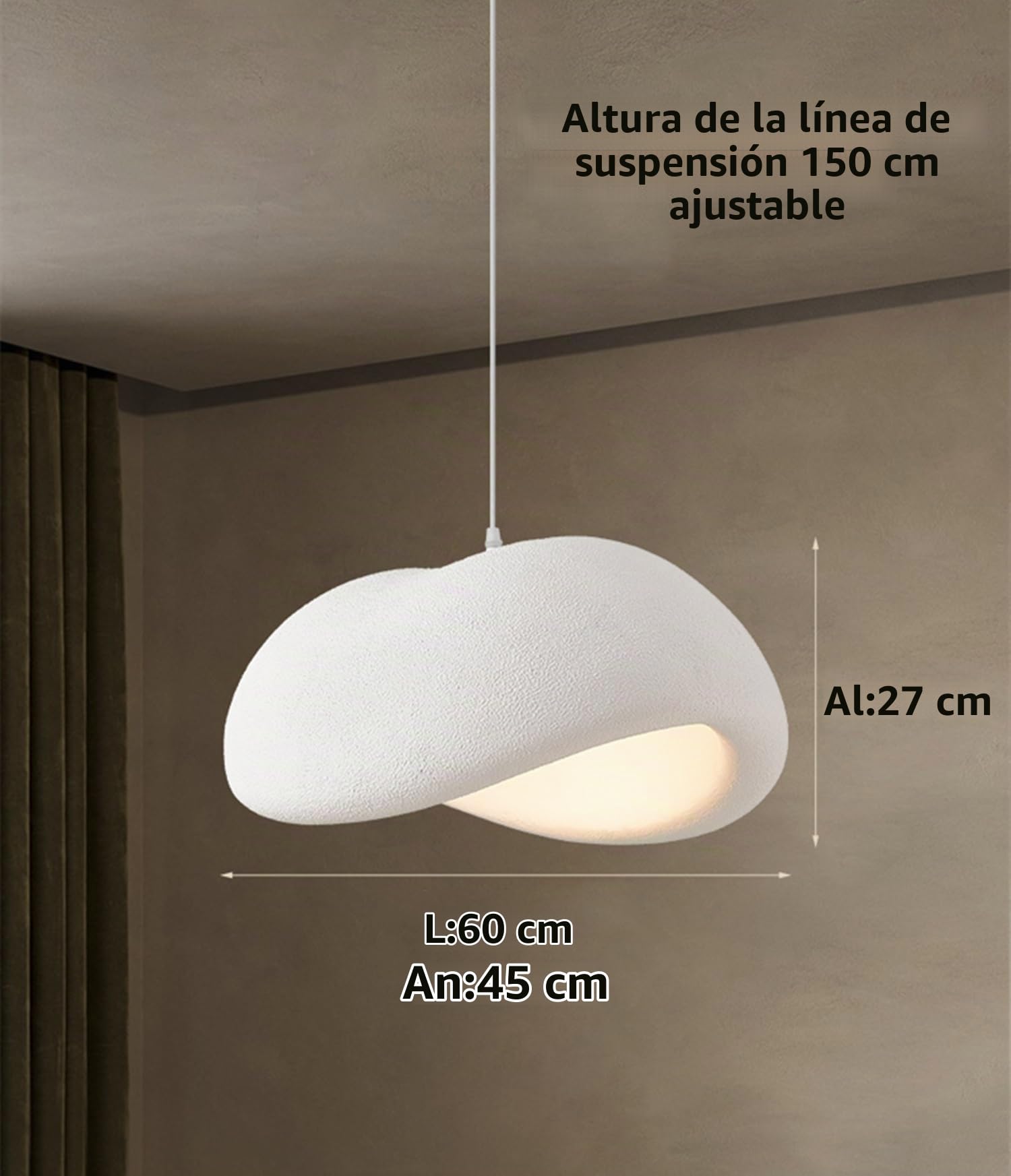 Wabi-sabi Estilo Comedor Lámpara Colgante Sobre Mesa,Iluminación De Isla De Cocina Moderna Minimalista En Blanco Beige,Lámpara De Techo De Interior De Poliestireno Regulable En Altura(L/60*45*2
