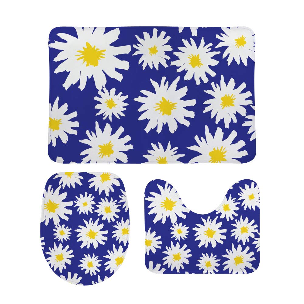 Tapis de bain absorbant l'eau et antidérapant bleu camomille en lot de 3