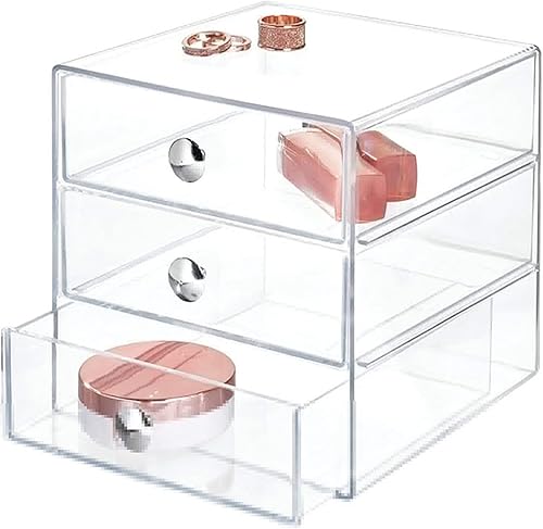 Miniatura 9 de Caja organizadora de cajones de maquillaje con 3 cajones, vitrina de acrílico para cosméticos, organizador de tocador, caja de almacenamiento