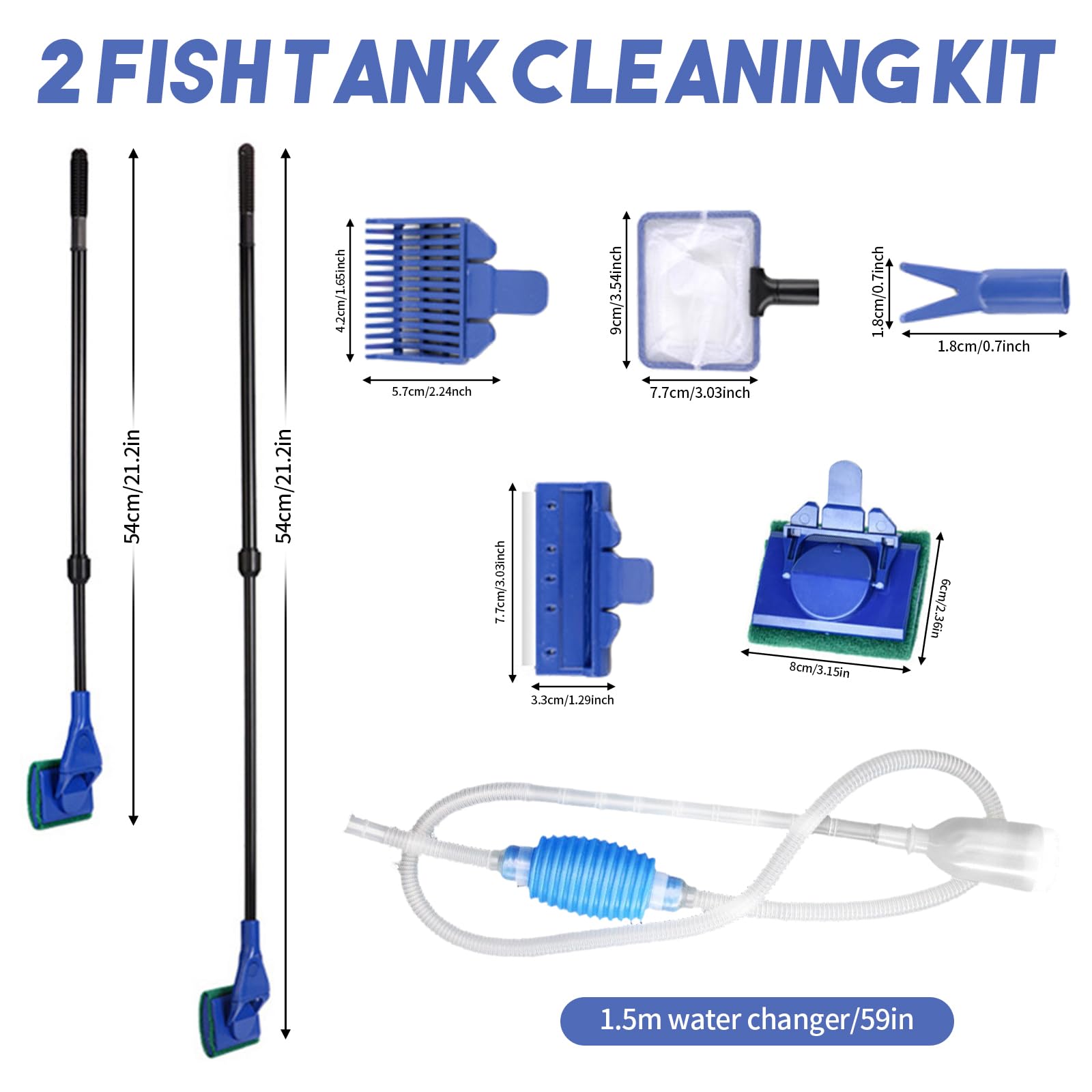 5 in 1 Fish Tank Cleaner Kit, Aquarium Cleaning Kit Fish Tank Cleaning Kit with Aquarium Syphon, Fish Tank Scraper, Spoon Net - Image 2
