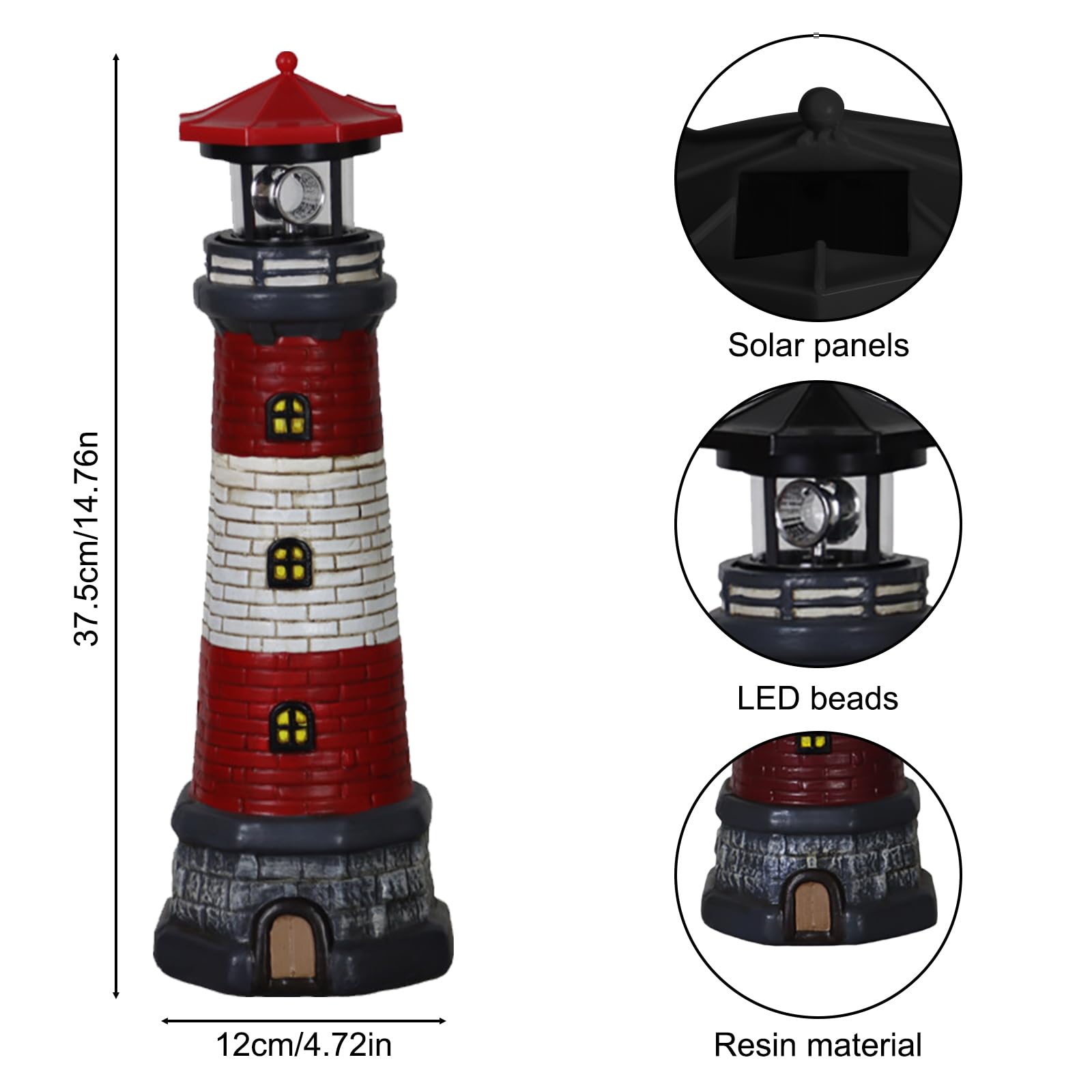 Ruiqas Solar Powered Lighthouse with Rotating Beacon Waterproof LED Lighthouse Solar Lights for Garden Landscape Patio Decor - Image 3