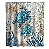 Nautical Green Sea Turtles Beach Theme Fabric Shower Curtain Sets Bathroom Blue Ocean Decor with Grommets and Hooks 72 x 72 Inch Teal