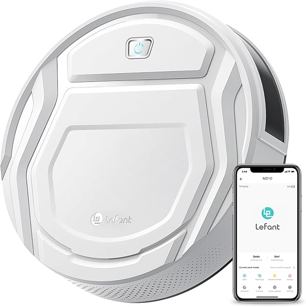 Lefant Aspirateur Robot, Robot Aspirateur Autonomie Mince Silencieux, Connecté avec WiFi/Alexa/App, 3 Modes d'aspirations, Programmable, Idéal pour Les Poils d'animaux Tapis Sols Durs, M210 Blanc - 1