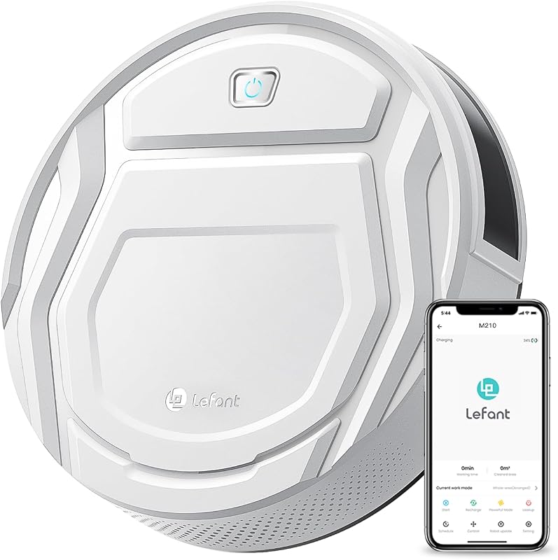 Lefant Aspirateur Robot, Robot Aspirateur Autonomie Mince Silencieux, Connecté avec WiFi/Alexa/App, 3 Modes d'aspirations, Programmable, Idéal pour Les Poils d'animaux Tapis Sols Durs, M210 Blanc